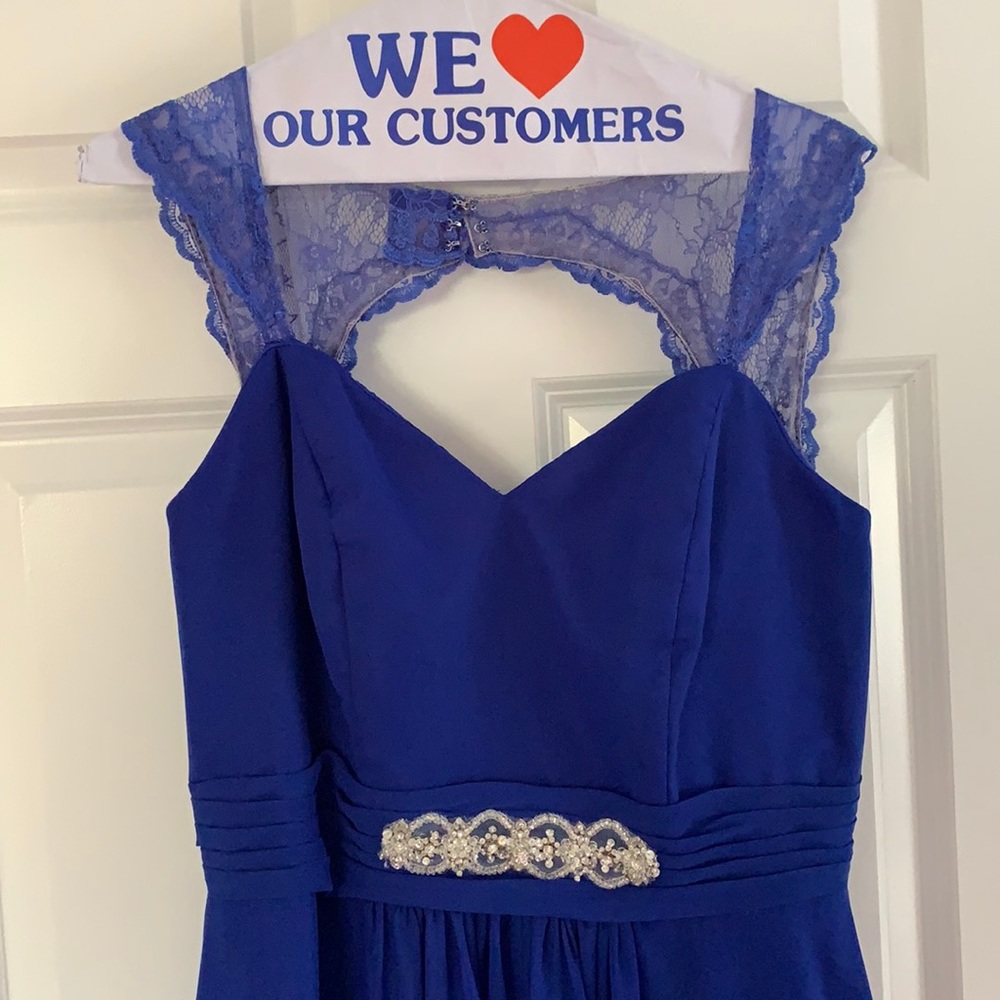 Colbalt blue long dress,lace straps,key hole back!
